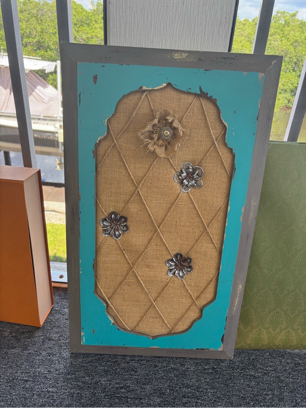 Hobby Lobby Turquoise and Gray Rustic Burlap Bulletin Board